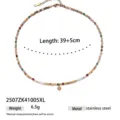 Beaded natural stone imitation pearl titanium steel necklace with pendant for women. - Colored Natural Stone Beaded Style (2507ZK41005XL) / 39+5cm