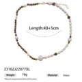 Detailed view of the elegant pearl and tiger eye stone necklace with brass accents and adjustable. - European Retro Pearl Tiger Eye Style (2310ZJ22077XL)