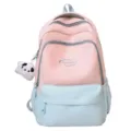 Pink and blue student school backpack, large capacity cute casual book bag for daily use. - Without Pendant / Pink