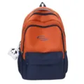 Korean style canvas backpack with contrasting colors, large capacity student school bag. - Without Pendant / Orange