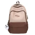 Two-tone college style casual backpack with cute pendant, large capacity school bag for students. - Without Pendant / Khaki