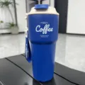 Stainless steel insulated travel coffee mug with portable strap and secure lid for daily use. - 620ml New Model Blue