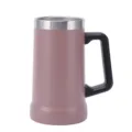 Stainless steel vacuum beer mug with handle, large capacity insulated tumbler in pink color. - Tan