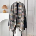 Retro ethnic style cashmere-like warm shawl with geometric patterns and fringe detail - Multicolor Star Flower - Gray / 200*65cm