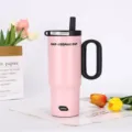 Large capacity stainless steel insulated tumbler, perfect for cold drinks and daily use. - Pink