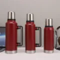 Portable vacuum insulated water bottle with handle large capacity travel thermos flask red - 1000ml / Red