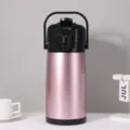 Large capacity air pump thermal flask, pink stainless steel vacuum jug for home and office use. - 2.5L / Peach