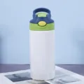 Stainless steel kids insulated water bottle with straw lid portable sublimation blank tumbler cup - 350ml / Cyan