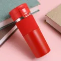 Tazza da caffè da viaggio termica in acciaio inossidabile con coperchio e custodia per esterni - 400ml / Rosso