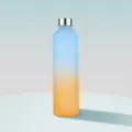 Gradient frosted plastic water bottle 1000ml sports drink cup with time marker lid - 1000ML / Light Blue-Yellow Gradient