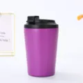 Simple 12oz stainless steel coffee travel mug with black lid, vacuum insulated portable cup. - 360ml / Fuschia