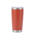 Vaso térmico de acero inoxidable de 20 oz, taza de viaje roja con tapa transparente - Rojo Anaranjado