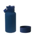 Blue 304 stainless steel insulated water bottle with dual-drink lid and silicone boot. - 650 ml / Dark Blue + Cup Sleeve