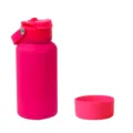 Hot pink insulated sports water bottle with dual-drink lid and silicone boot, 304 steel. - 650 ml / Rose Red + Cup Sleeve