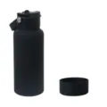 Matte black insulated sports water bottle with dual-drink lid and silicone boot. - 650 ml / Black + Cup Sleeve