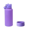 Lila 304 Edelstahl Sport-Wasserflasche mit Doppeldeckel und Schutz-Silikonmanschette - 650 ml / Lila + Becherhülle