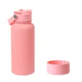Rosa Edelstahl Vakuum isolierte Sport Trinkflasche mit Doppeldeckel und praktischer Silikonhülle. - 650 ml / Rosa + Becherhülle
