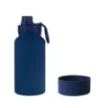 Navy blue stainless steel sports water bottle with handle lid and matching silicone boot. - Dark Blue