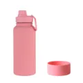 Pink stainless steel insulated water bottle with handle and silicone boot for outdoor sports. - Pink