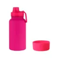 Large capacity stainless steel sports water bottle with handle and protective silicone boot. - Rose Red
