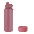 Morandi pink stainless steel sports water bottle with silicone boot and handle lid SKU. - 1150ml / Dark Red