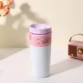 Stainless steel insulated coffee travel mug with leak-proof lid and stylish sleeve. - White