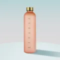 Gradient frosted plastic water bottle with gold cap and time markers, peach pink color. - 1000ml / Tan