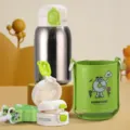 Cute 550ml kids thermos water bottle with strap and cartoon cup sleeve, dual drink portable design. - 550ml / Fresh Green