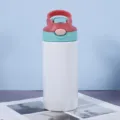 Kids stainless steel vacuum water bottle with straw and colorful lid, sublimation blank cup. - 350ml / Red and Blue