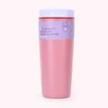Stainless steel insulated travel coffee tumbler with leak-proof lid and paper sleeve. - Peach