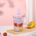 Portable plastic fruit tea cup with infuser, straw and lanyard for students and daily use. - 401-500ml / Pink