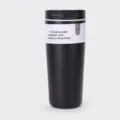 Black stainless steel insulated travel mug with paper band, leak proof coffee cup for daily use. - Black