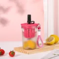 Portable plastic fruit tea cup with infuser straw and lanyard pink student drinkware - 401-500ml / Watermelon red