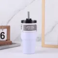 Gobelet Isotherme en Acier Inoxydable 304 Tasse de Voyage avec Paille et Couvercle Blanc - Blanc