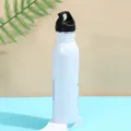 Edelstahl Sport Trinkflasche mit schwarzem Deckel, vakuumisolierte Outdoor Wanderflasche. - Weiß