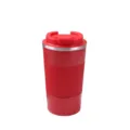 Stainless steel vacuum insulated travel coffee mug with red anti-slip silicone sleeve. - 500 ML / Red