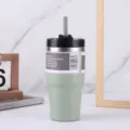 Gobelet en acier inoxydable avec paille double paroi isole tasse de voyage vide. - Vert