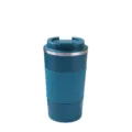 Blue stainless steel double wall insulated travel coffee cup with anti-slip silicone sleeve. - 500 ML / Blue