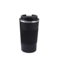Black stainless steel insulated travel coffee mug with anti-slip silicone sleeve. - 500 ML / Black