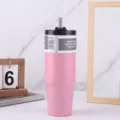 Gobelet isotherme en acier inoxydable 304 rose avec paille, tasse de voyage anti-fuite - Rose