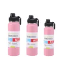 Edelstahl Vakuum isolierte Wasserflasche mit Griff, rosa tragbare Sportflasche für Reise. - 600 ml / Rosa
