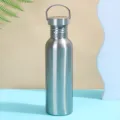 Edelstahl Trinkflasche mit Griff, tragbare Sportflasche mit weitem Hals für Outdoor-Reisen. - 501-600ml / Naturfarben