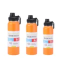 Edelstahl Vakuum isolierte Sport Trinkflasche mit Tragegriff und grossem Mund. - 600 ml / Orange