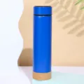 Blue insulated stainless steel water bottle with smart temperature display and cork base. - 401-500ml / Blue