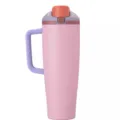 Large capacity stainless steel insulated tumbler with handle for outdoor and daily use. - Pink