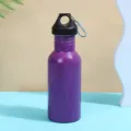 Lila Metall Sport Trinkflasche mit schwarzem Deckel Griff und Karabiner für Outdoor Reise. - 501-600ml / Lila