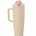 Large capacity stainless steel insulated water tumbler with handle and lid for outdoor use. - Light Yellow