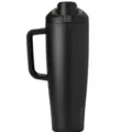 Black insulated stainless steel water bottle with handle, large capacity portable tumbler. - Black