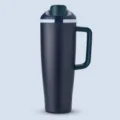 Large capacity stainless steel insulated tumbler with handle for outdoor use and daily life. - Navy Blue