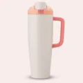 Large capacity stainless steel insulated tumbler with handle, portable car water bottle for outdoor use. - White